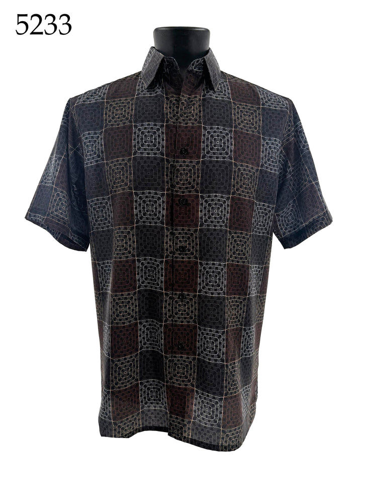 Bassiri Short Sleeve Button Down Casual Printed Men's Shirt - Geometric Pattern #5233