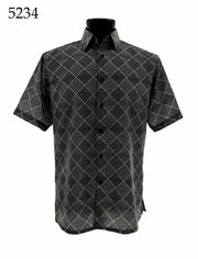Bassiri Short Sleeve Button Down Casual Printed Men's Shirt - Diamonds Pattern #5234