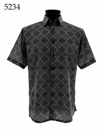 Bassiri Short Sleeve Button Down Casual Printed Men's Shirt - Diamonds Pattern #5234