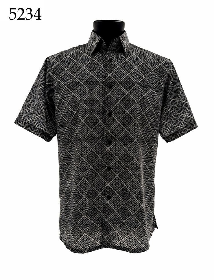 Bassiri Short Sleeve Button Down Casual Printed Men's Shirt - Diamonds Pattern #5234