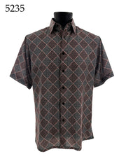 Bassiri Short Sleeve Button Down Casual Printed Men's Shirt - Diamonds Pattern #5235