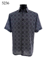 Bassiri Short Sleeve Button Down Casual Printed Men's Shirt - Diamonds Pattern #5236