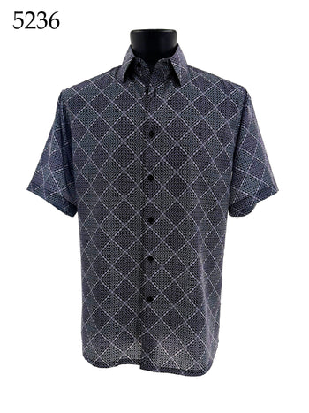 Bassiri Short Sleeve Button Down Casual Printed Men's Shirt - Diamonds Pattern #5236