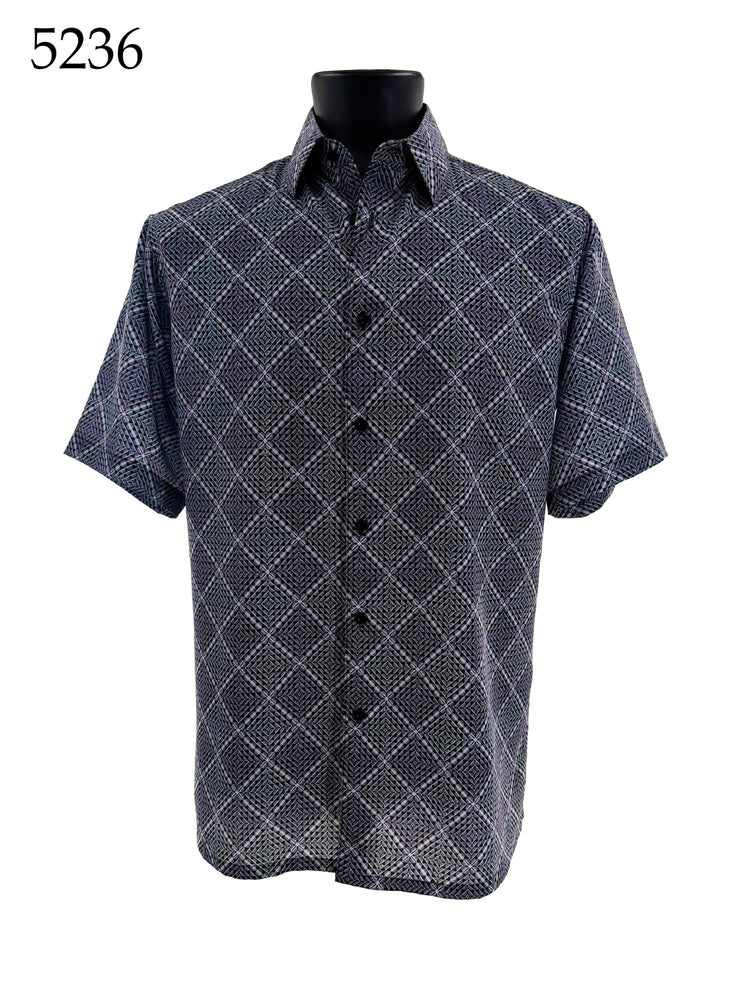 Bassiri Short Sleeve Button Down Casual Printed Men's Shirt - Diamonds Pattern #5236