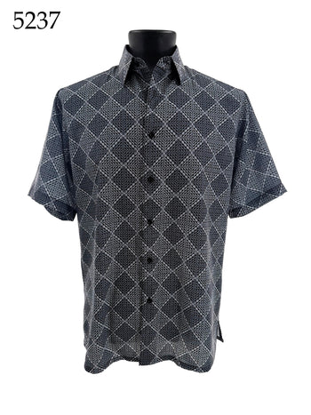 Bassiri Short Sleeve Button Down Casual Printed Men's Shirt - Diamonds Pattern #5237