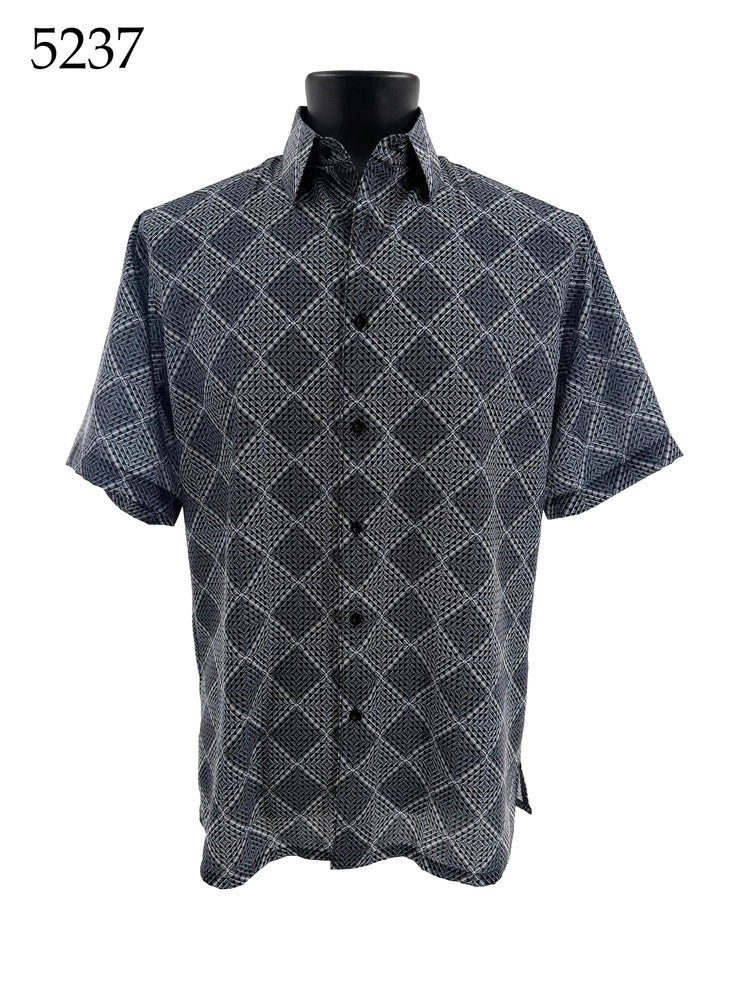 Bassiri Short Sleeve Button Down Casual Printed Men's Shirt - Diamonds Pattern #5237