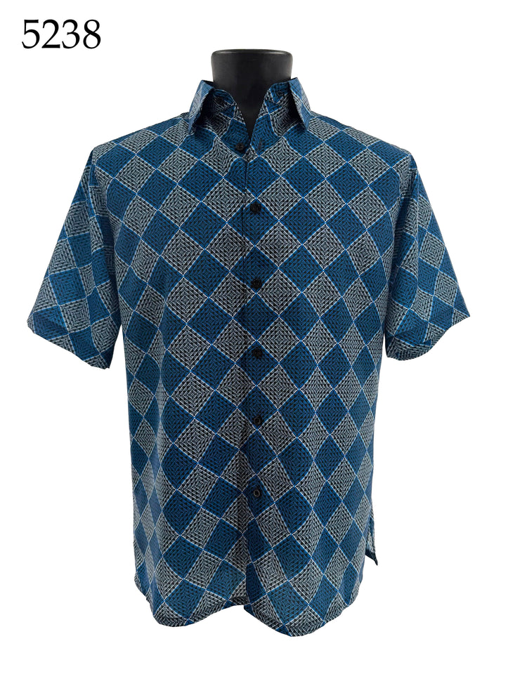 Bassiri Short Sleeve Button Down Casual Printed Men's Shirt - Diamonds Pattern #5238
