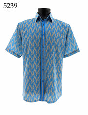 Bassiri Short Sleeve Button Down Casual Printed Men's Shirt - Interlocking Waves Pattern #5239