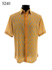 Bassiri Short Sleeve Button Down Casual Printed Men's Shirt - Interlocking Waves Pattern #5240