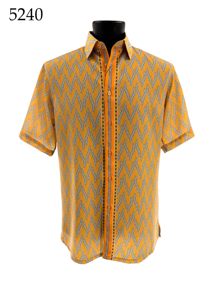Bassiri Short Sleeve Button Down Casual Printed Men's Shirt - Interlocking Waves Pattern #5240