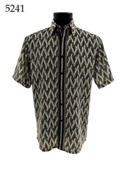 Bassiri Short Sleeve Button Down Casual Printed Men's Shirt - Interlocking Waves Pattern #5241