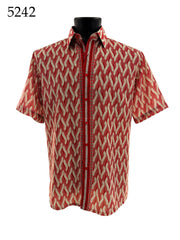 Bassiri Short Sleeve Button Down Casual Printed Men's Shirt - Interlocking Waves Pattern #5242