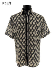 Bassiri Short Sleeve Button Down Casual Printed Men's Shirt - Interlocking Waves Pattern #5243