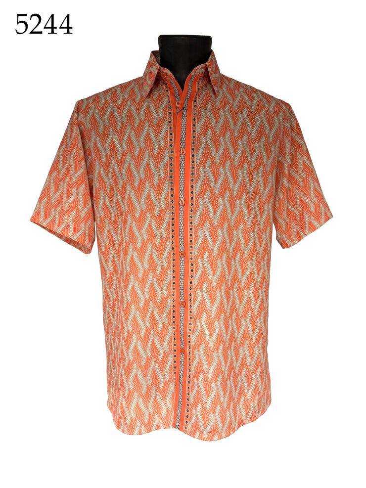 Bassiri Short Sleeve Button Down Casual Printed Men's Shirt - Interlocking Waves Pattern #5244