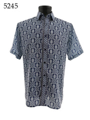 Bassiri Short Sleeve Button Down Casual Printed Men's Shirt - Geometric Pattern #5245