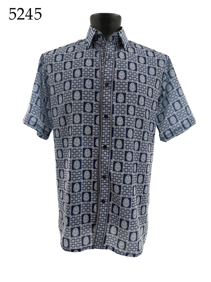 Bassiri Short Sleeve Button Down Casual Printed Men's Shirt - Geometric Pattern #5245
