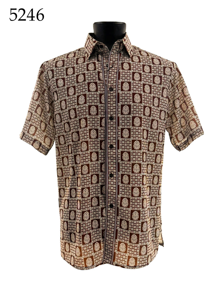 Bassiri Short Sleeve Button Down Casual Printed Men's Shirt - Geometric Pattern #5246