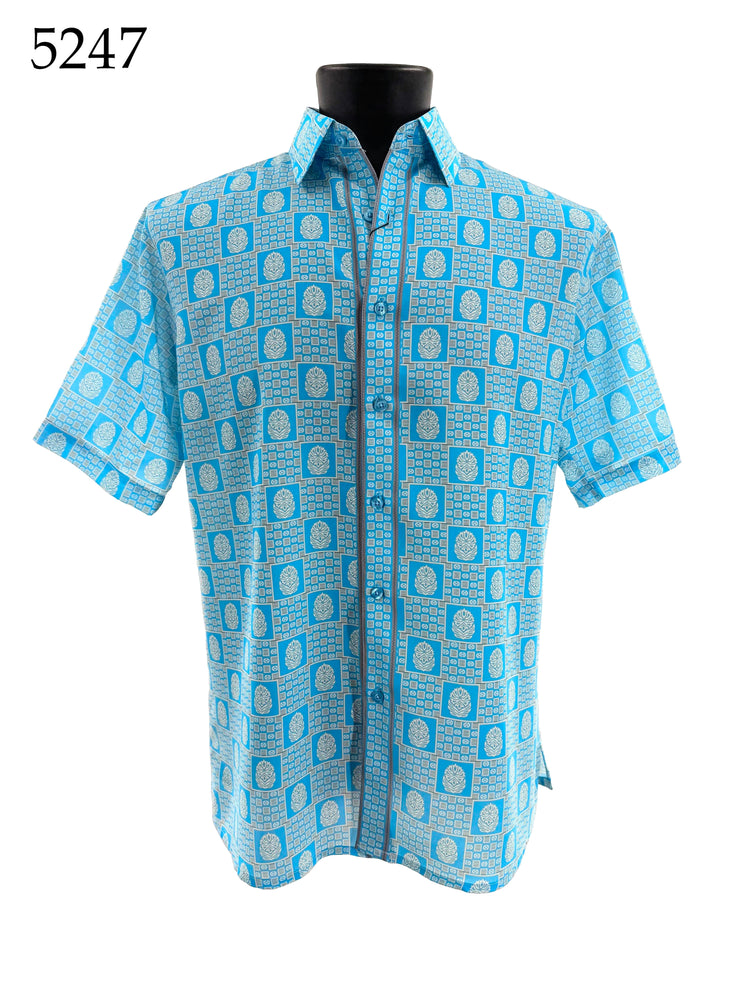 Bassiri Short Sleeve Button Down Casual Printed Men's Shirt - Geometric Pattern #5247