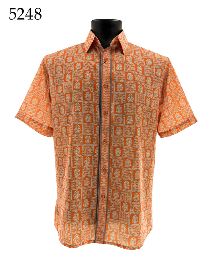 Bassiri Short Sleeve Button Down Casual Printed Men's Shirt - Geometric Pattern #5248