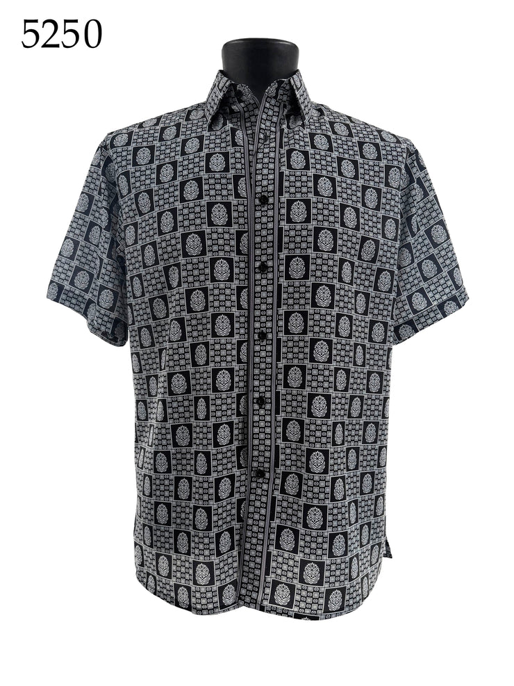 Bassiri Short Sleeve Button Down Casual Printed Men's Shirt - Geometric Pattern #5250