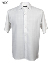 Bassiri Short Sleeve Button Down Casual Tone on Tone Men's Shirt - Shadow Grid Pattern White #60001