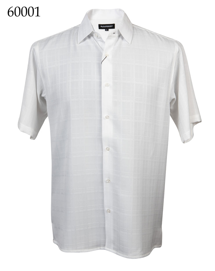 Bassiri Short Sleeve Button Down Casual Tone on Tone Men's Shirt - Shadow Grid Pattern White #60001