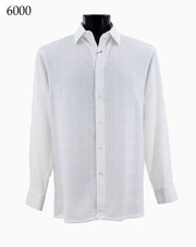 Bassiri Long Sleeve Button Down Casual Printed Men's Shirt - Square Pattern White #6000