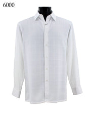 Bassiri Long Sleeve Button Down Casual Tone on Tone Men's Shirt - Shadow Grid Pattern White #6000
