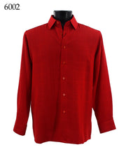 Bassiri Long Sleeve Button Down Casual Tone on Tone Men's Shirt - Grid Pattern Red #6002