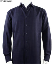 Bassiri Long Sleeve Button Down Casual Tone on Tone Men's Shirt - Grid Pattern Navy #6005