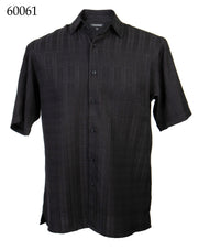 Bassiri Short Sleeve Button Down Casual Printed Men's Shirt - Square Pattern Black #60061