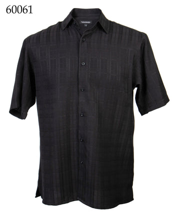 Bassiri Short Sleeve Button Down Casual Printed Men's Shirt - Square Pattern Black #60061