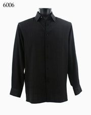 Bassiri Long Sleeve Button Down Casual Printed Men's Shirt - Square Pattern Black #6006