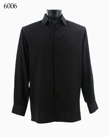 Bassiri Long Sleeve Button Down Casual Printed Men's Shirt - Square Pattern Black #6006