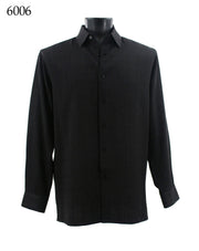 Bassiri Long Sleeve Button Down Casual Tone on Tone Men's Shirt - Shadow Grid Pattern Black #6006