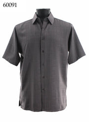Bassiri Short Sleeve Button Down Casual Printed Men's Shirt - Square Pattern Grey #60091
