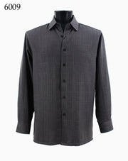 Bassiri Long Sleeve Button Down Casual Printed Men's Shirt - Square Pattern Grey #6009