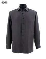 Bassiri Long Sleeve Button Down Casual Tone on Tone Men's Shirt - Grid Pattern Grey #6009