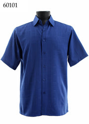 Bassiri Short Sleeve Button Down Casual Printed Men's Shirt - Square Pattern Royal Blue #60101