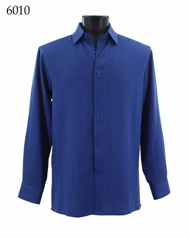 Bassiri Long Sleeve Button Down Casual Printed Men's Shirt - Square Pattern Royal Blue #6010