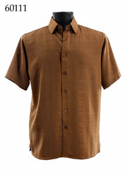 Bassiri Short Sleeve Button Down Casual Printed Men's Shirt - Square Pattern Mocha #60111