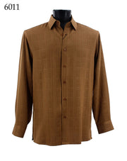 Bassiri Long Sleeve Button Down Casual Tone on Tone Men's Shirt - Grid Pattern Mocha #6011