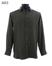Bassiri Long Sleeve Button Down Casual Tone on Tone Men's Shirt - Grid Pattern Olive #6012