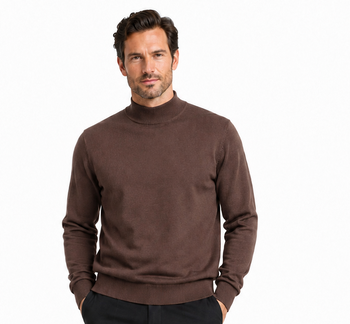 Bassiri Mock Neck Men's Sweater - Solid Pattern Brown #630