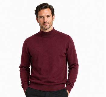 Bassiri Mock Neck Men's Sweater - Solid Pattern Burgundy #630