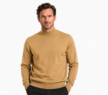 Bassiri Mock Neck Men's Sweater - Solid Pattern Gold #630