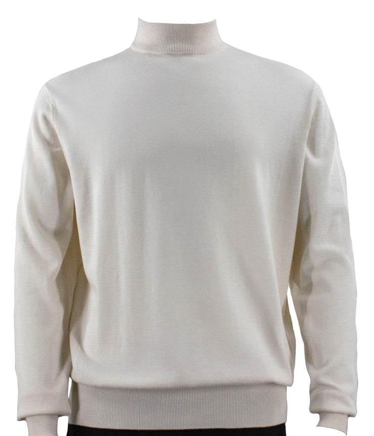 Bassiri Mock Neck Men's Sweater - Solid Pattern Ivory #630