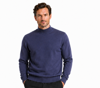 Bassiri Mock Neck Men's Sweater - Solid Pattern Navy #630