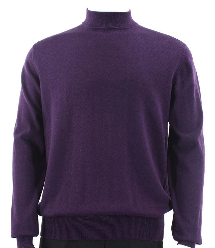 Bassiri Mock Neck Men's Sweater - Solid Pattern Purple #630