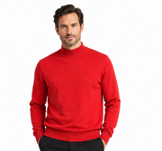 Bassiri Mock Neck Men's Sweater - Solid Pattern Red #630